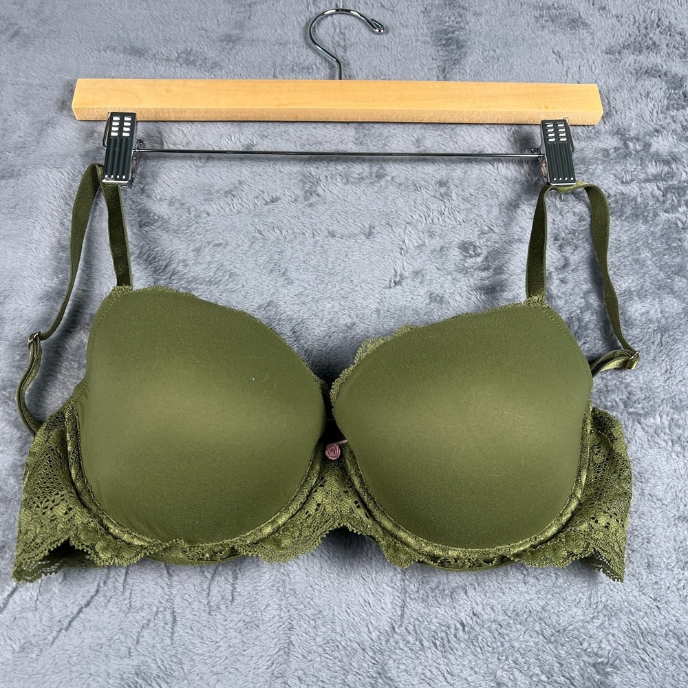 Victorias Secret Dream Angels Demi Bra 34D Green Lace Trim Lightly Lined 419872